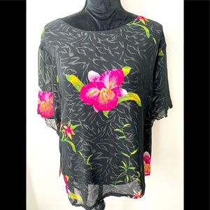 Ladies sheer reversible blouse with animal print/floral NWT